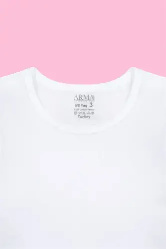 Girls' White T-shirt Short Sleeve Cotton - BÜYÜKBEDENIZ (1)