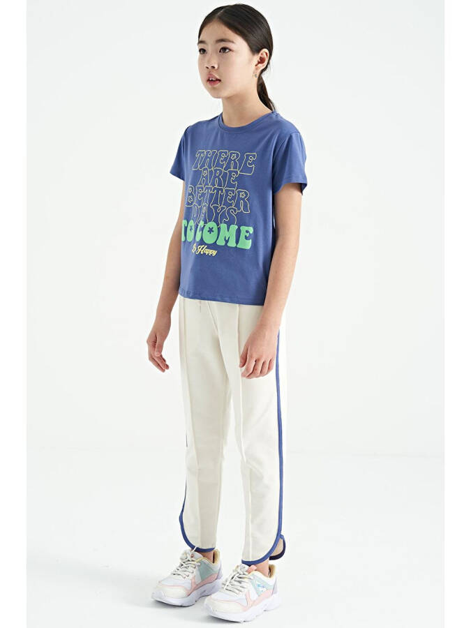 Girls' Wide Leg Sweatpants with Ecru Stripe Detail and Drawstring Front - 75124 - 14