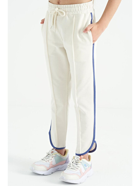 Girls' Wide Leg Sweatpants with Ecru Stripe Detail and Drawstring Front - 75124 - 15