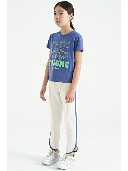 Girls' Wide Leg Sweatpants with Ecru Stripe Detail and Drawstring Front - 75124 - 9