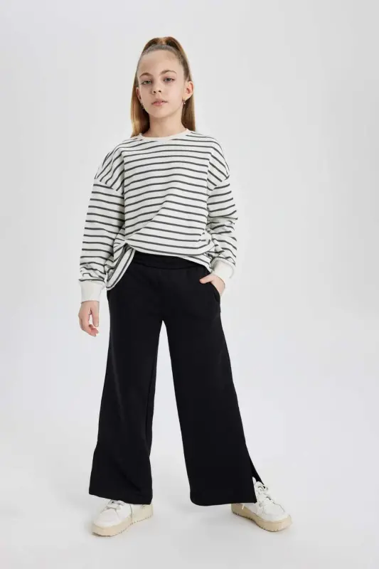 Girls Wide Leg Wide Ripped Hem Trousers C0310a824sm - DEFACTO