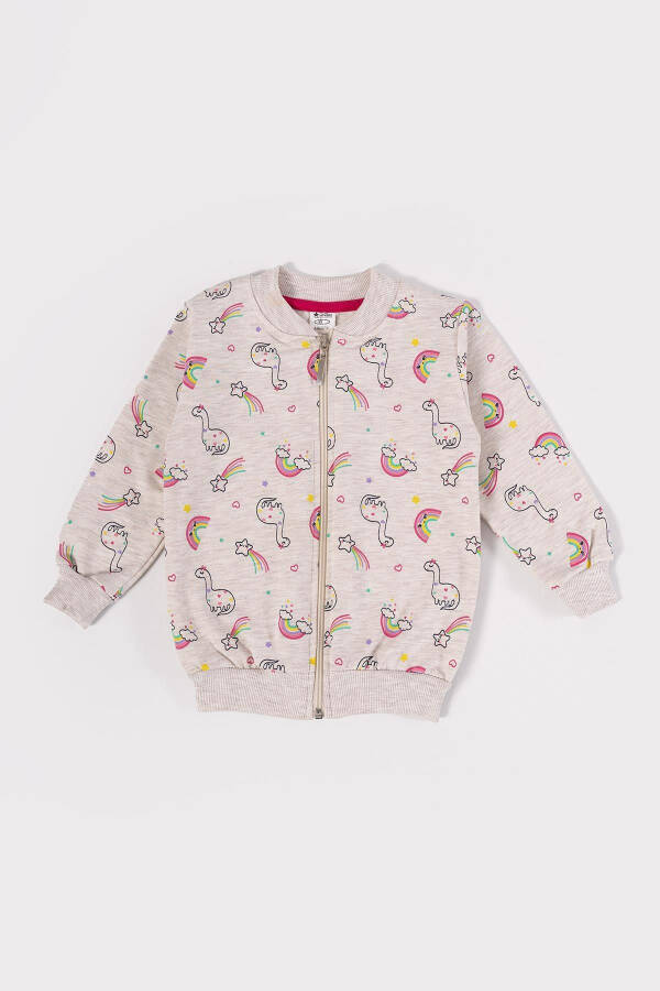 Girls' Zipper Front & Back Printed Seasonal Pink Sweat Jacket - 1