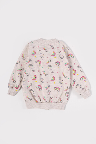 Girls' Zipper Front & Back Printed Seasonal Pink Sweat Jacket - 3