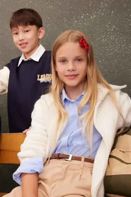 Girls' Zippered School Cardigan C6924A824AU - DEFACTO