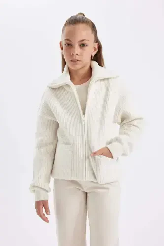 Girls' Zippered School Cardigan C6924A824AU - DEFACTO (1)
