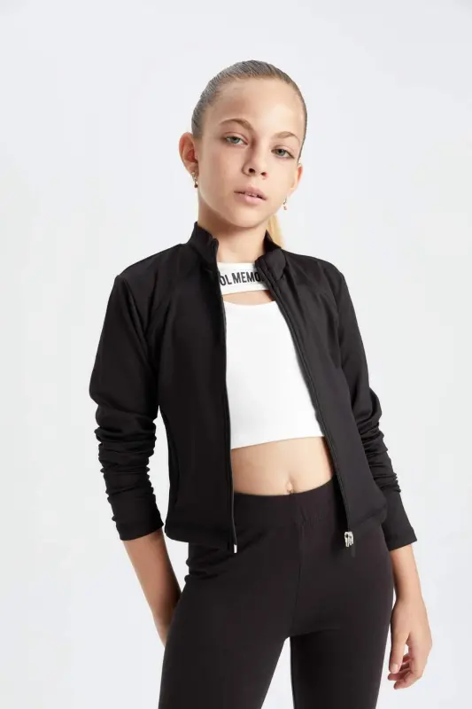 Girls' Zippered Stand Collar Cardigan D2758A824AU - 1