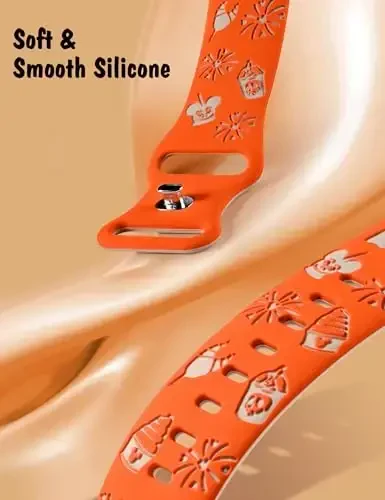 Girovo Cartoon Engraved Bands Apple Watch Band 40/38/41/42/49/45/44/46mm Women, Two-Tone Cute Soft Silicone Stylish Sport Strap for iWatch Series 10/9/8/7/6/5/4/3/2/1/SE bilan mos keladi - 4