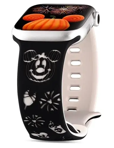 Girovo Cartoon Engraved Bands Apple Watch Band 40/38/41/42/49/45/44/46mm Women, Two-Tone Cute Soft Silicone Stylish Sport Strap for iWatch Series 10/9/8/7/6/5/4/3/2/1/SE bilan mos keladi - 1