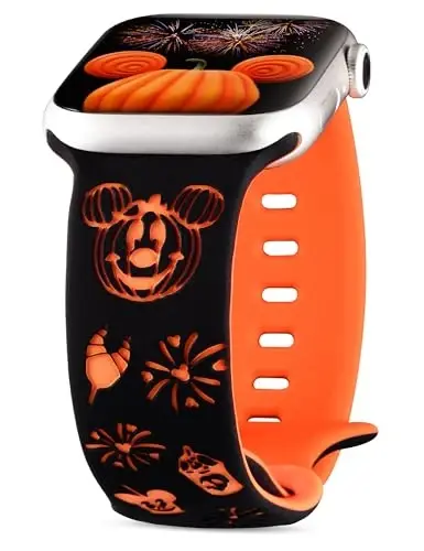 Girovo Cartoon Engraved Bands Compatible with Apple Watch Band 40/38/41/42/49/45/44/46mm Women, Two-Tone Cute Soft Silicone Stylish Sport Strap for iWatch Series 10/9/8/7/6/5/4/3/2/1/SE - 7