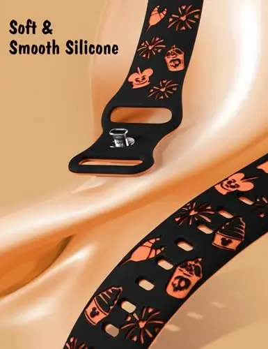 Girovo Cartoon Engraved Bands Compatible with Apple Watch Band 40/38/41/42/49/45/44/46mm Women, Two-Tone Cute Soft Silicone Stylish Sport Strap for iWatch Series 10/9/8/7/6/5/4/3/2/1/SE - 10