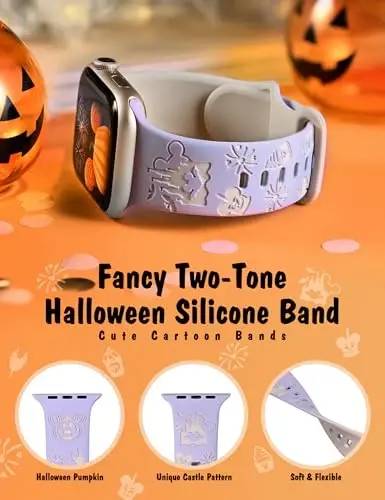 Girovo Cartoon Engraved Bands Compatible with Apple Watch Band 40/38/41/42/49/45/44/46mm Women, Two-Tone Cute Soft Silicone Stylish Sport Strap for iWatch Series 10/9/8/7/6/5/4/3/2/1/SE - 8