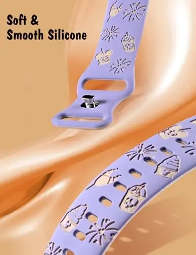 Girovo Cartoon Engraved Bands Compatible with Apple Watch Band 40/38/41/42/49/45/44/46mm Women, Two-Tone Cute Soft Silicone Stylish Sport Strap for iWatch Series 10/9/8/7/6/5/4/3/2/1/SE - 4