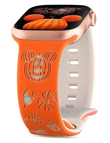 Girovo Cartoon Engraved Bands Compatible with Apple Watch Band 40/38/41/42/49/45/44/46mm Women, Two-Tone Cute Soft Silicone Stylish Sport Strap for iWatch Series 10/9/8/7/6/5/4/3/2/1/SE - 7