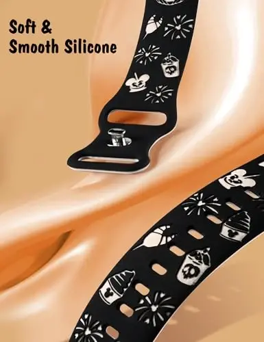 Girovo Cartoon Engraved Bands Compatible with Apple Watch Band 40/38/41/42/49/45/44/46mm Women, Two-Tone Cute Soft Silicone Stylish Sport Strap for iWatch Series 10/9/8/7/6/5/4/3/2/1/SE - 10