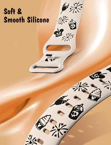 Girovo Cartoon Engraved Bands Compatible with Apple Watch Band 40/38/41/42/49/45/44/46mm Women, Two-Tone Cute Soft Silicone Stylish Sport Strap for iWatch Series 10/9/8/7/6/5/4/3/2/1/SE - 4