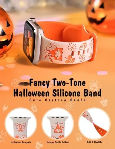 Girovo Cartoon Engraved Bands Compatible with Apple Watch Band 40/38/41/42/49/45/44/46mm Women, Two-Tone Cute Soft Silicone Stylish Sport Strap for iWatch Series 11/10/9/8/7/6/5/4/3/2/1/SE Ultra - GIROVO (1)