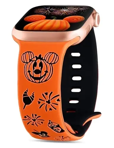 Girovo Cartoon Engraved Bands Compatible with Apple Watch Band 40/38/41/42/49/45/44/46mm Women, Two-Tone Cute Soft Silicone Stylish Sport Strap for iWatch Series 10/9/8/7/6/5/4/3/2/1/SE - GIROVO