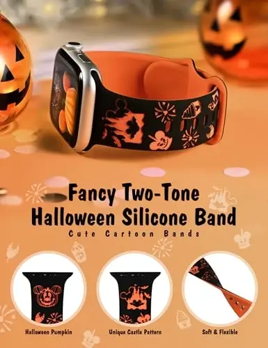 Girovo Cartoon Engraved Bands Compatible with Apple Watch Band 40/38/41/42/49/45/44/46mm Women, Two-Tone Cute Soft Silicone Stylish Sport Strap for iWatch Series 11/10/9/8/7/6/5/4/3/2/1/SE Ultra - 2