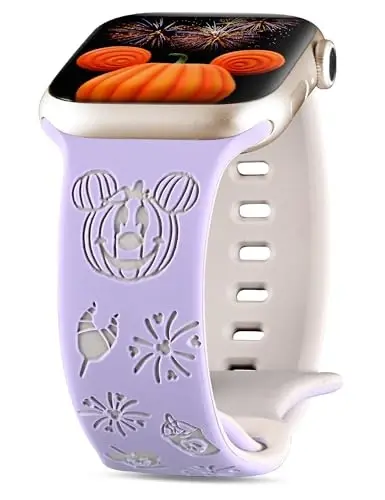 Girovo Cartoon Engraved Bands Compatible with Apple Watch Band 40/38/41/42/49/45/44/46mm Women, Two-Tone Cute Soft Silicone Stylish Sport Strap for iWatch Series 11/10/9/8/7/6/5/4/3/2/1/SE Ultra - 1