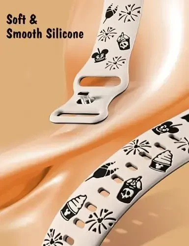 Girovo Cartoon Engraved Bands Compatible with Apple Watch Band 40/38/41/42/49/45/44/46mm Women, Two-Tone Cute Soft Silicone Stylish Sport Strap for iWatch Series 10/9/8/7/6/5/4/3/2/1/SE - 4