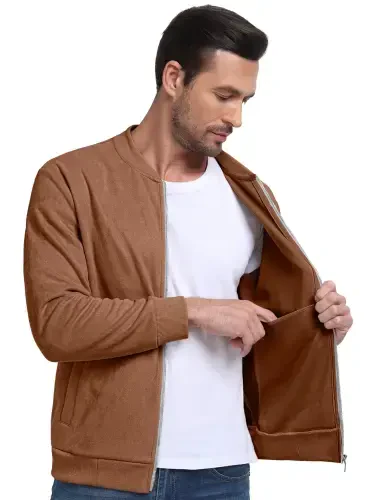 GIRUNS Erkaklar uchun kundalik Varsity kurtkasi Vintage charm bomber kurtkalar Yengil tashqi kiyim Palto jigarrang L - GIRUNS (1)