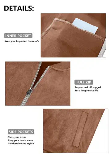 GIRUNS Men's Casual Varsity Jacket Vintage Suede Bomber Jackets Lightweight Outerwear Coat Brown L - 5