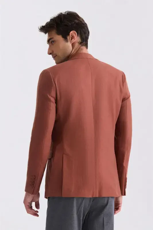 G'isht rang Slim Fit o'tkir yoqali zig'ir sport pidjagi - 5