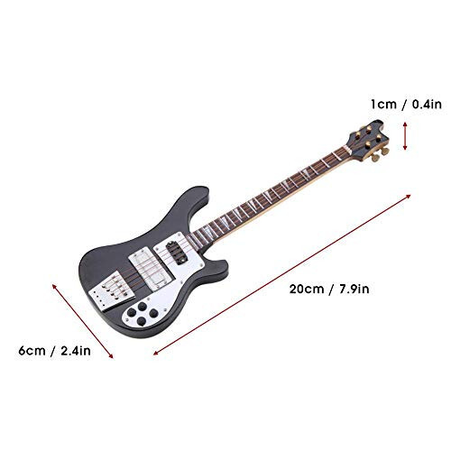 Gitar Enstrümanı, Sehpası ve Kutusu ile Siyah Minyatür Bas Gitar Replikası Enstrüman Modeli Süs Hediye - 4