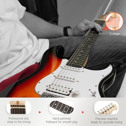 Гитарный набор Donner DST-100S 39 Inch Full Size Electric Guitar Kit, Электрогитара с корпусом из цельного дерева, цвет Sunburst, для начинающих, с усилителем, чехлом, каподастром, ремнем, струнами, тюнером, кабелем, медиаторами - 5