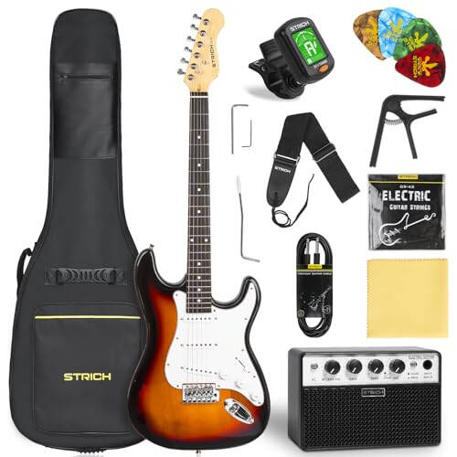 Гитарный набор STRICH Electric Guitar Beginner Kit для начинающих, цельный корпус Электрогитара SSS 39