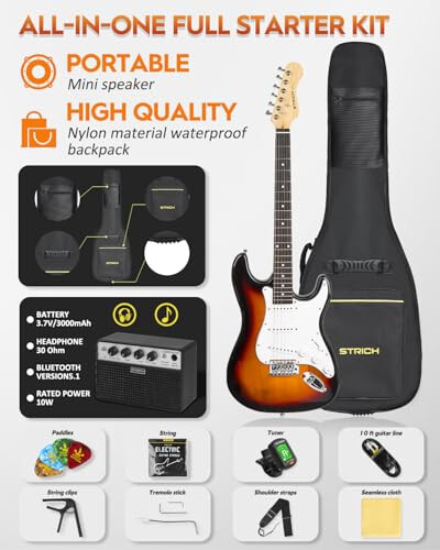 Гитарный набор STRICH Electric Guitar Beginner Kit для начинающих, цельный корпус Электрогитара SSS 39