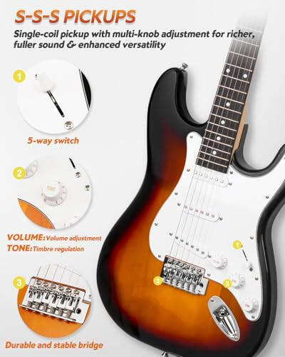 Гитарный набор STRICH Electric Guitar Beginner Kit для начинающих, цельный корпус Электрогитара SSS 39