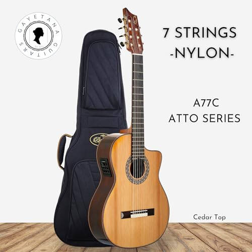 Гитары Gayetana Guitars ATTO A77-C, 7-струнная классическая нейлоновая электроакустическая гитара | Классический тон | Нейлоновые струны | Электроакустика - 2