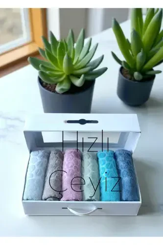 Гюпюрлю Сатен Ишлеме Дезенли Кутулу Люкс Чейизлик 50x90 6'лы Эль Юз Хавлу Сети-1 - Modazone (1)