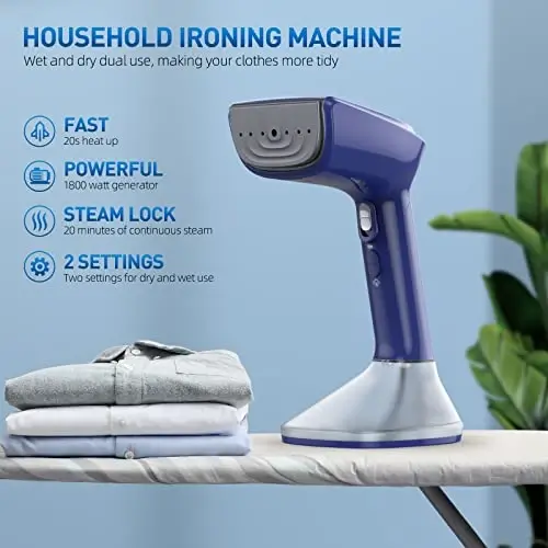 Steamer for Clothes - 1800W Powerful Steam, 2 Modes for Wet and Dry Ironing, 20-Second Fast Heat-up,Detachable Water Tank with Heat-Resistant Gloves -Removing Wrinkles.Only for 120V Countries.Blue - 3