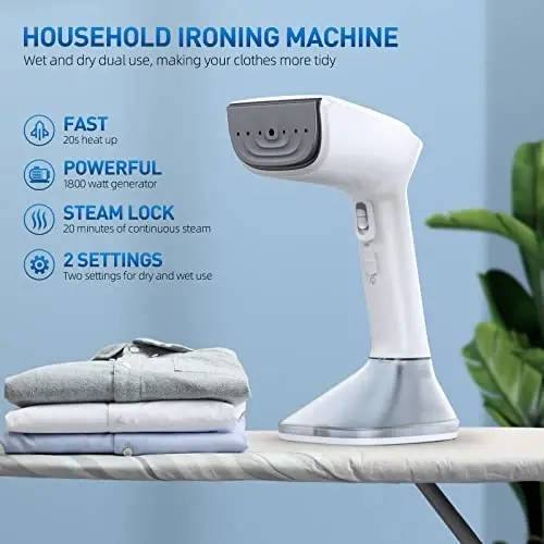 Steamer for Clothes - 1800W Powerful Steam, 2 Modes for Wet and Dry Ironing, 20-Second Fast Heat-up,Detachable Water Tank with Heat-Resistant Gloves -Removing Wrinkles.Only for 120V Countries.White - 3