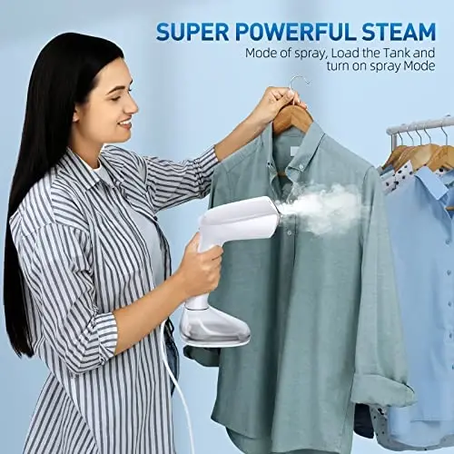 Steamer for Clothes - 1800W Powerful Steam, 2 Modes for Wet and Dry Ironing, 20-Second Fast Heat-up,Detachable Water Tank with Heat-Resistant Gloves -Removing Wrinkles.Only for 120V Countries.White - 9