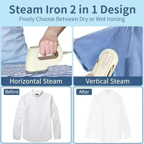 Portable Travel Steamer Iron for Clothes: Mini Handheld Garment Steam Ironing Machine for Clothing - Professional Small Size Hand Held Traveling Fabric Steamers for Wrinkle on Dress Shirt (Beige) - 2