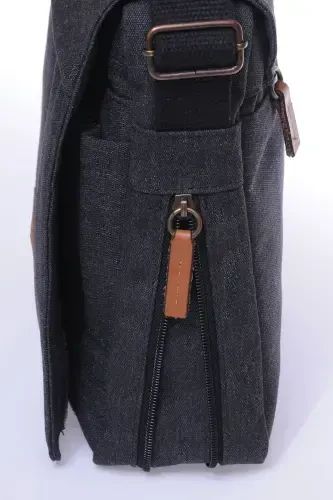 Gk-12 Canvas Messenger Bag Notebook Macbook Tablet Textbook School and University Bag-BLACK - 5