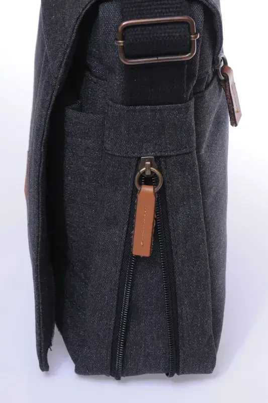 Gk-12 Canvas Messenger Bag Notebook Macbook Tablet Textbook School and University Bag-BLACK - 5