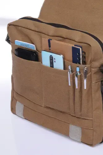 Gk12 Kanvas Postacı Yatık Çapraz Çanta Bej-BEJ - 3