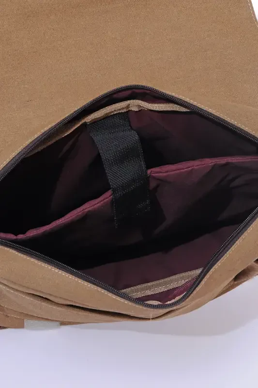 Gk12 Kanvas Postacı Yatık Çapraz Çanta Bej-BEJ - 4