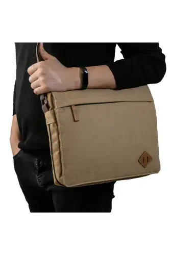 Gk12 Холщовая Сумка Почтальона Наклонная Через Плечо Бежевый-БЕЖЕВЫЙ - 7