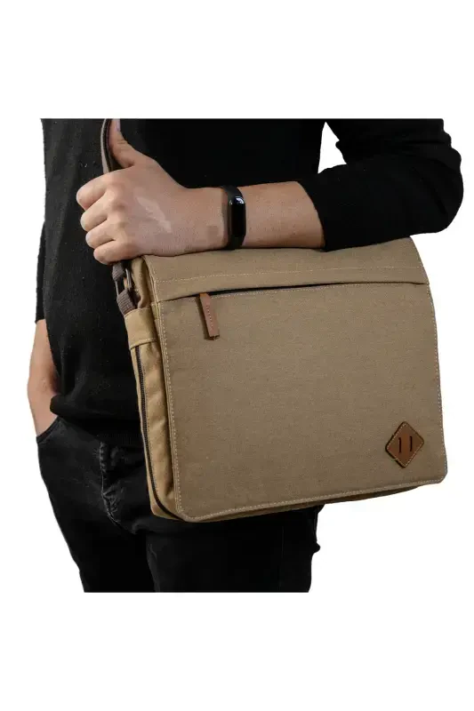 Gk12 Холщовая Сумка Почтальона Наклонная Через Плечо Бежевый-БЕЖЕВЫЙ - 7
