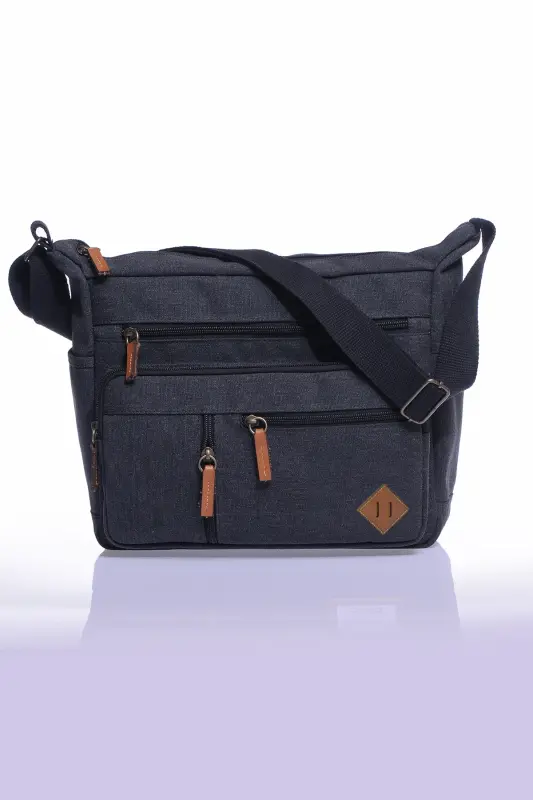 Gk13 Canvas Messenger Slant Crossbody Bag Black - 3