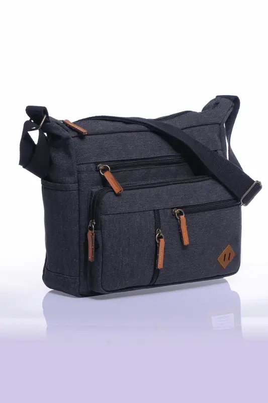 Gk13 Canvas Messenger Slant Crossbody Bag Black - 4