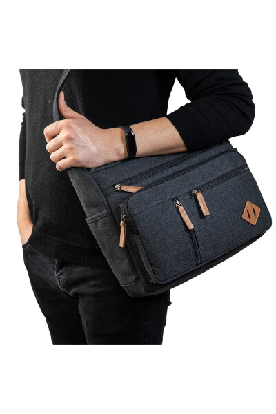 Gk13 Canvas Messenger Slant Crossbody Bag Black - 10