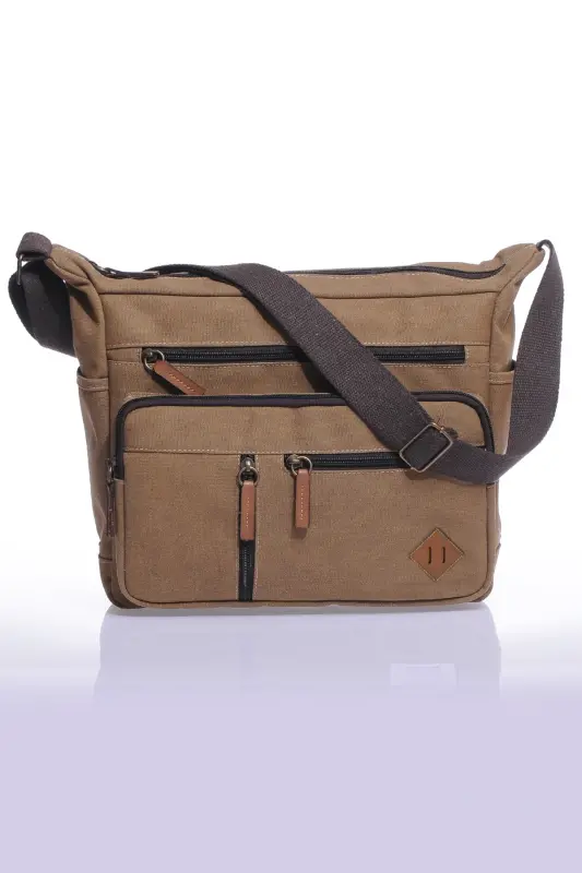 Gk13 Kanvas Postacı Yatık Çapraz Çanta Bej-BEJ - 2