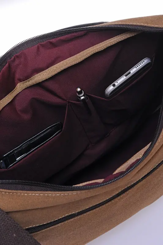 Gk13 Kanvas Postacı Yatık Çapraz Çanta Bej-BEJ - 3