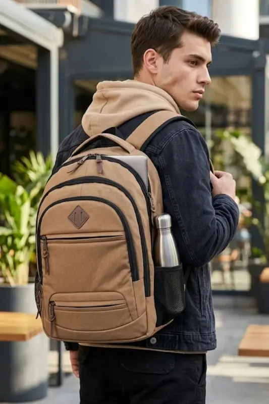 Gk19 Unisex Okul Sırt Çantası Öğrenci Günlük Seyahat Tatil Spor Yürüyüş Seyahat Gezi Kamp Günlük Cam - CAMEL - BY HAKAN